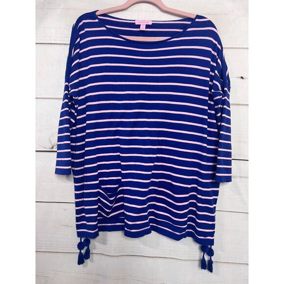 Lilly Pulitzer Elba Striped Sweater In Twilight Blue/Pink Coba- Size XS - Picture 1 of 6